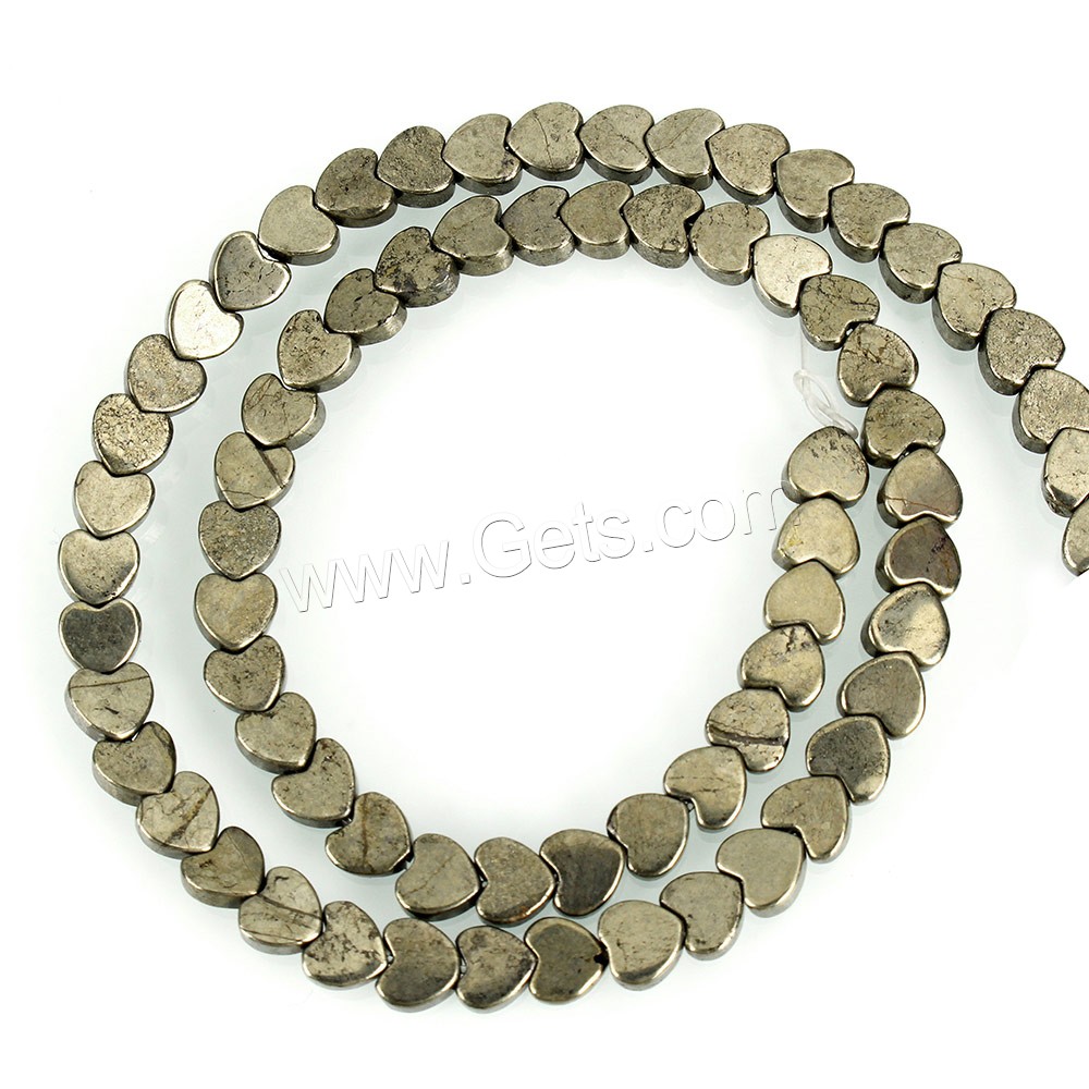 Goldene Pyrit Perlen, Herz, natürlich, verschiedene Größen vorhanden, Bohrung:ca. 0.8mm, Länge:ca. 15.5 ZollInch, verkauft von Strang