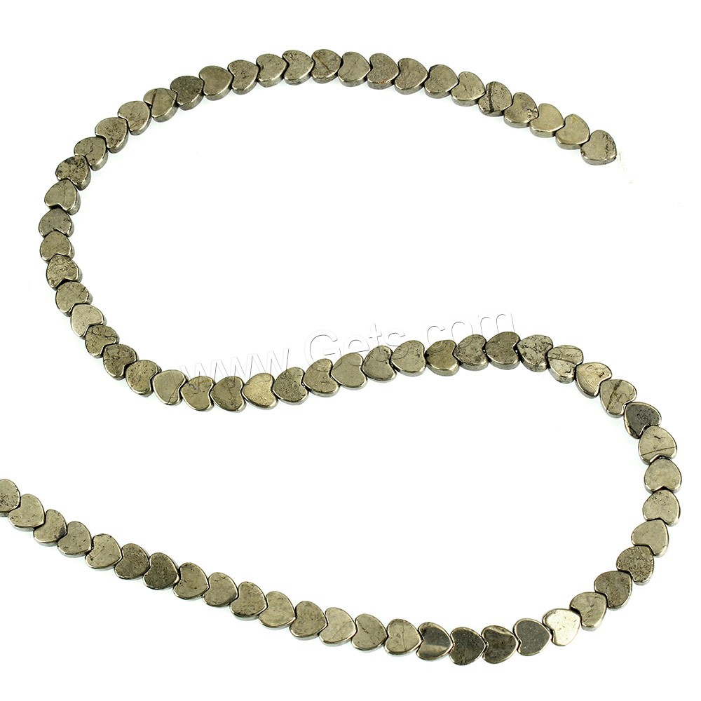 Pyrite dorée perles, coeur, naturel, normes différentes pour le choix, Trou:Environ 0.8mm, Longueur:Environ 15.5 pouce, Vendu par brin