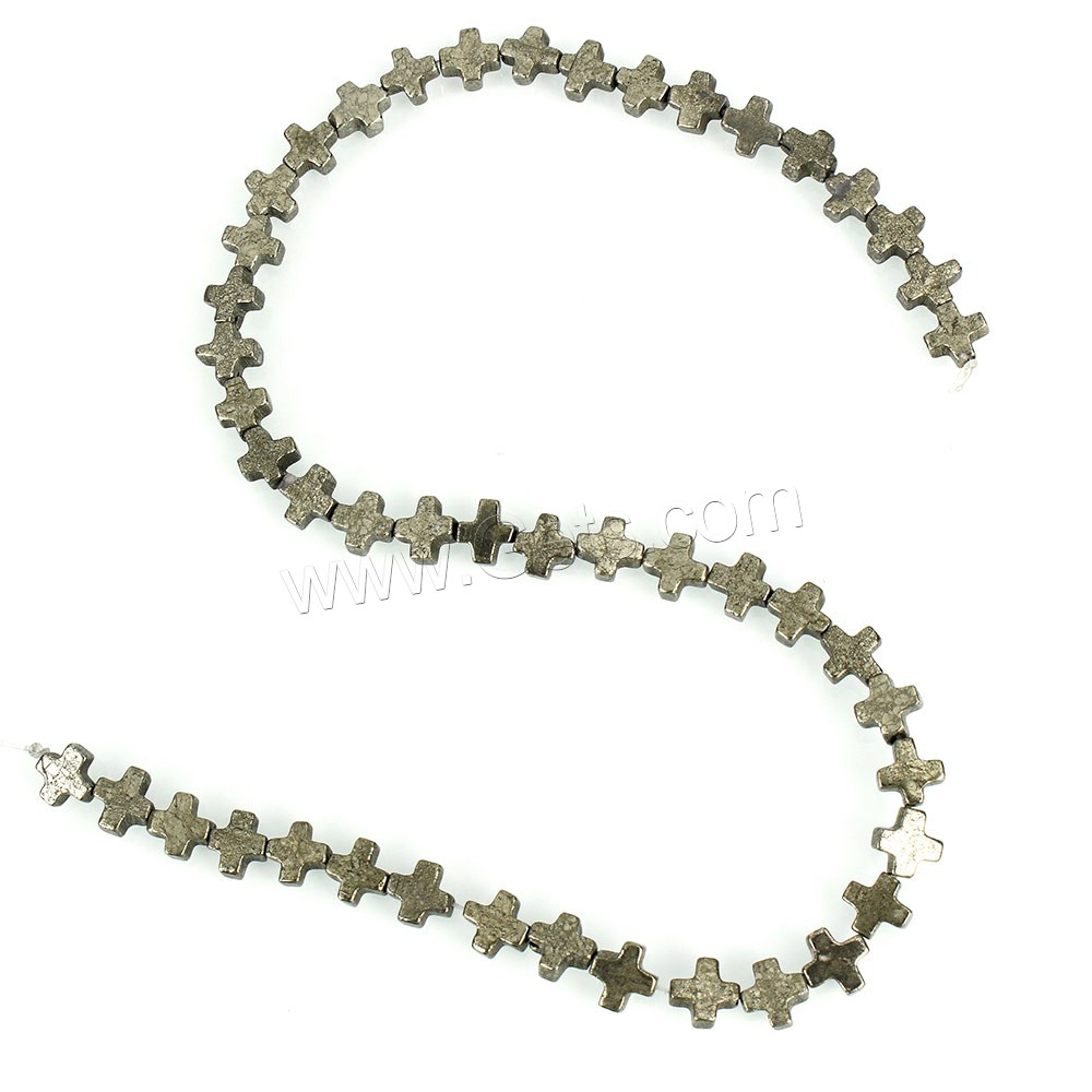 Pirita oro perlas, Pirita de Oro, Cruces, natural, diverso tamaño para la opción, agujero:aproximado 1mm, longitud:aproximado 16 Inch, Vendido por Sarta