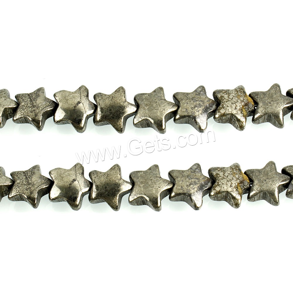 Goldene Pyrit Perlen, Stern, natürlich, verschiedene Größen vorhanden, Bohrung:ca. 0.7mm, Länge:ca. 16 ZollInch, verkauft von Strang