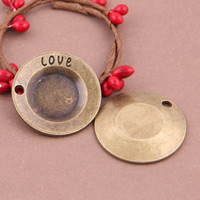 Zinc Alloy Flat Round Pendants, word love, antique bronze color plated, lead & cadmium free Approx 1-1.5mm 