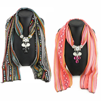 Chiffon Long Pendant Scarf, with Crystal & Zinc Alloy, platinum color plated & for woman & faceted & with rhinestone 