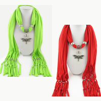 Polyester Long Pendant Scarf, with Zinc Alloy, Dragonfly, plated, for woman 