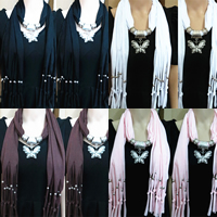 Polyester Long Pendant Scarf, with Zinc Alloy, Butterfly, plated, for woman & with rhinestone 1350-1750mm 