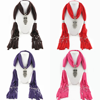 Polyester Long Pendant Scarf, with Resin & Zinc Alloy, Owl, plated, for woman & with rhinestone 