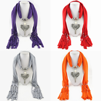 Polyester Long Pendant Scarf, with Glass Pearl & Zinc Alloy, Butterfly, plated, for woman 