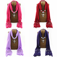 Polyester Long Pendant Scarf, with Zinc Alloy, Skull, platinum color plated, for woman & with rhinestone 