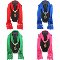 Polyester Long Pendant Scarf, with Resin & Zinc Alloy, Teardrop, gold color plated, for woman & with rhinestone 