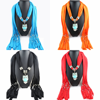 Polyester Long Pendant Scarf, with Synthetic Turquoise & Zinc Alloy, Owl, plated, for woman & with rhinestone & stardust 