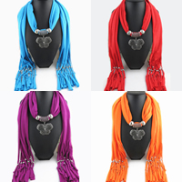 Polyester Long Pendant Scarf, with Zinc Alloy, Butterfly, platinum color plated, for woman & hollow 