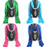 Polyester Long Pendant Scarf, with Resin & Zinc Alloy, Owl, platinum color plated, for woman 