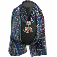 Chiffon Long Pendant Scarf, with Zinc Alloy, Elephant, plated, for woman & with rhinestone 