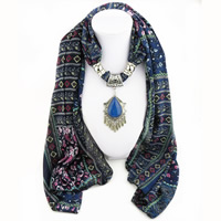 Chiffon Long Pendant Scarf, with Resin & Zinc Alloy, plated, for woman 