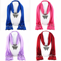Polyester Long Pendant Scarf, with Zinc Alloy, Butterfly, platinum color plated, for woman & with rhinestone 