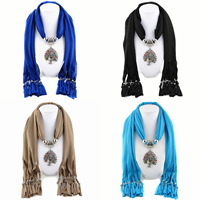 Polyester Long Pendant Scarf, with Zinc Alloy, Peacock, plated & for woman & with rhinestone 