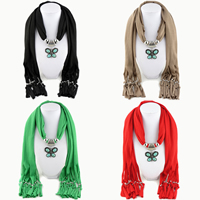 Polyester Long Pendant Scarf, with Synthetic Turquoise & Zinc Alloy, Butterfly, plated & for woman 