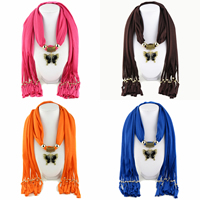 Polyester Long Pendant Scarf, with Crystal & Zinc Alloy, Butterfly, plated, for woman & faceted & with rhinestone 