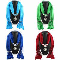 Polyester Long Pendant Scarf, with Zinc Alloy, Owl, platinum color plated, for woman & with rhinestone 