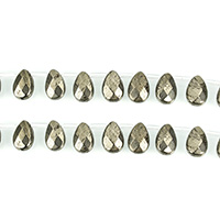 Pirita oro perlas, Pirita de Oro, Gota, natural, facetas, 8x12mm, agujero:aproximado 0.7x1.4mm, longitud:aproximado 16 Inch, aproximado 33PCs/Sarta, Vendido por Sarta
