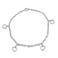 Stainless Steel Charm Bracelet, Heart, oval chain & for woman, original color  Approx 9 Inch 