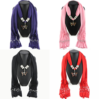 Polyester Long Pendant Scarf, with Lampwork & Zinc Alloy, Butterfly, platinum color plated, for woman 