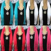 Polyester Long Pendant Scarf, with Glass Pearl & Zinc Alloy, Butterfly, platinum color plated, for woman & with rhinestone 1350-1750mm 