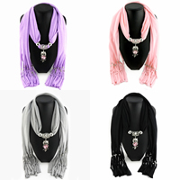 Polyester Long Pendant Scarf, with Crystal & Zinc Alloy, Owl, platinum color plated, for woman & faceted & with rhinestone 