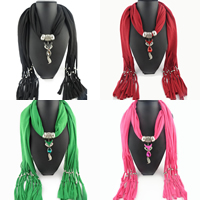 Polyester Long Pendant Scarf, with Crystal & Zinc Alloy, Fox, platinum color plated, for woman & faceted & with rhinestone 