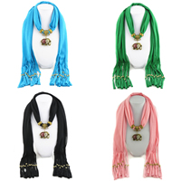 Polyester Long Pendant Scarf, with Resin & Zinc Alloy, Elephant, plated, for woman & with rhinestone 