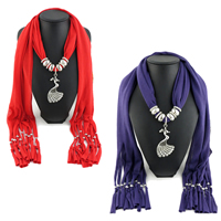 Polyester Long Pendant Scarf, with Zinc Alloy, Peacock, platinum color plated, for woman & with rhinestone 
