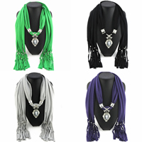 Polyester Long Pendant Scarf, with Resin & Zinc Alloy, Rhombus, plated, for woman & with rhinestone 
