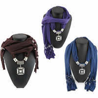 Polyester Long Pendant Scarf, with Zinc Alloy, Square, platinum color plated, for woman & enamel & with rhinestone 