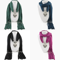 Polyester Long Pendant Scarf, with Zinc Alloy, Butterfly, platinum color plated, for woman 