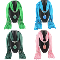 Polyester Long Pendant Scarf, with Resin & Zinc Alloy, Teardrop, plated, for woman 