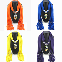 Polyester Long Pendant Scarf, with Resin & Zinc Alloy, Owl, platinum color plated, for woman & enamel 