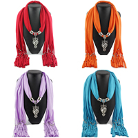 Polyester Long Pendant Scarf, with Cats Eye & Crystal & Zinc Alloy, Owl, plated, for woman & faceted & with rhinestone 