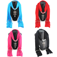 Polyester Long Pendant Scarf, with Zinc Alloy, Owl, plated, for woman & with rhinestone 