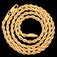 Brass Chain Necklace, 18K gold plated, rope chain & for woman, lead & cadmium free, 4mm Approx 23.5 Inch 