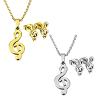 Fashion Stainless Steel Jewelry Sets, earring & necklace, Music Note, plated, oval chain & for woman Approx 17.8 Inch 