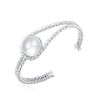 Bracelet Bijoux Newegg®, laiton, avec perle d'eau douce cultivée, Plaqué de platine, naturel & ouvert & pour femme, Vendu par PC