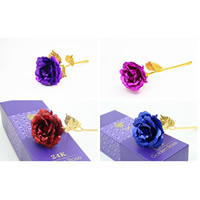 Hoja de oro flor artificial, Rosa, chapado en oro de 24 K, Con caja de embalaje, más colores para la opción, 250x100x50mm, 283x14x77mm, Vendido por Set