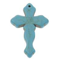 Synthetic Turquoise Pendants, Cross, blue Approx 1mm 