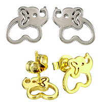 Stainless Steel Stud Earring, Elephant, plated 