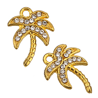Zinc Alloy Rhinestone Pendants, Tree, gold color plated, with rhinestone Approx 2.5mm 