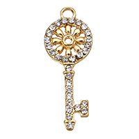 Zinc Alloy Key Pendants, gold color plated, with rhinestone & hollow Approx 2.6mm 