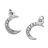 Zinc Alloy Rhinestone Pendants, Moon, silver color plated, with rhinestone Approx 1.4mm 