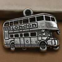 Vehicle Shaped Zinc Alloy Pendants, Bus, antique silver color plated, with letter pattern, lead & cadmium free Approx 1.5mm 
