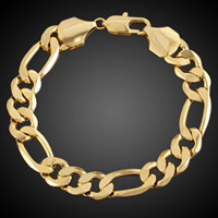 Men Bracelet, Brass, 18K gold plated, figaro chain & for man, lead & cadmium free, 12mm Approx 8 Inch 