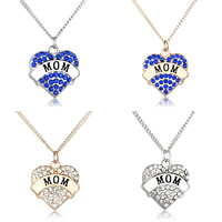 Zinc Alloy Necklace, with iron chain, Heart, word mom, plated, Mother Day Jewelry & twist oval chain & for woman & with rhinestone lead & cadmium free Approx 17.5 Inch 