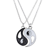 Unisex Necklace, Zinc Alloy, with iron chain, Round, platinum color plated, ying yang & oval chain & enamel, lead & cadmium free, 30mm Approx 19.5 Inch 
